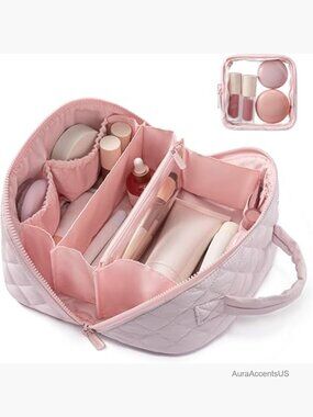 Travel Makeup Bag Set, Waterproof Puffer Cosmetic Organizer, Large Capacity